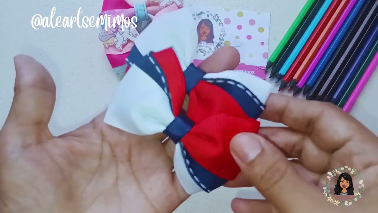 Laço Gravatinha Tricolor | Feito com Sobras de Fitas | fácil e econômico | #laços #diy #pap