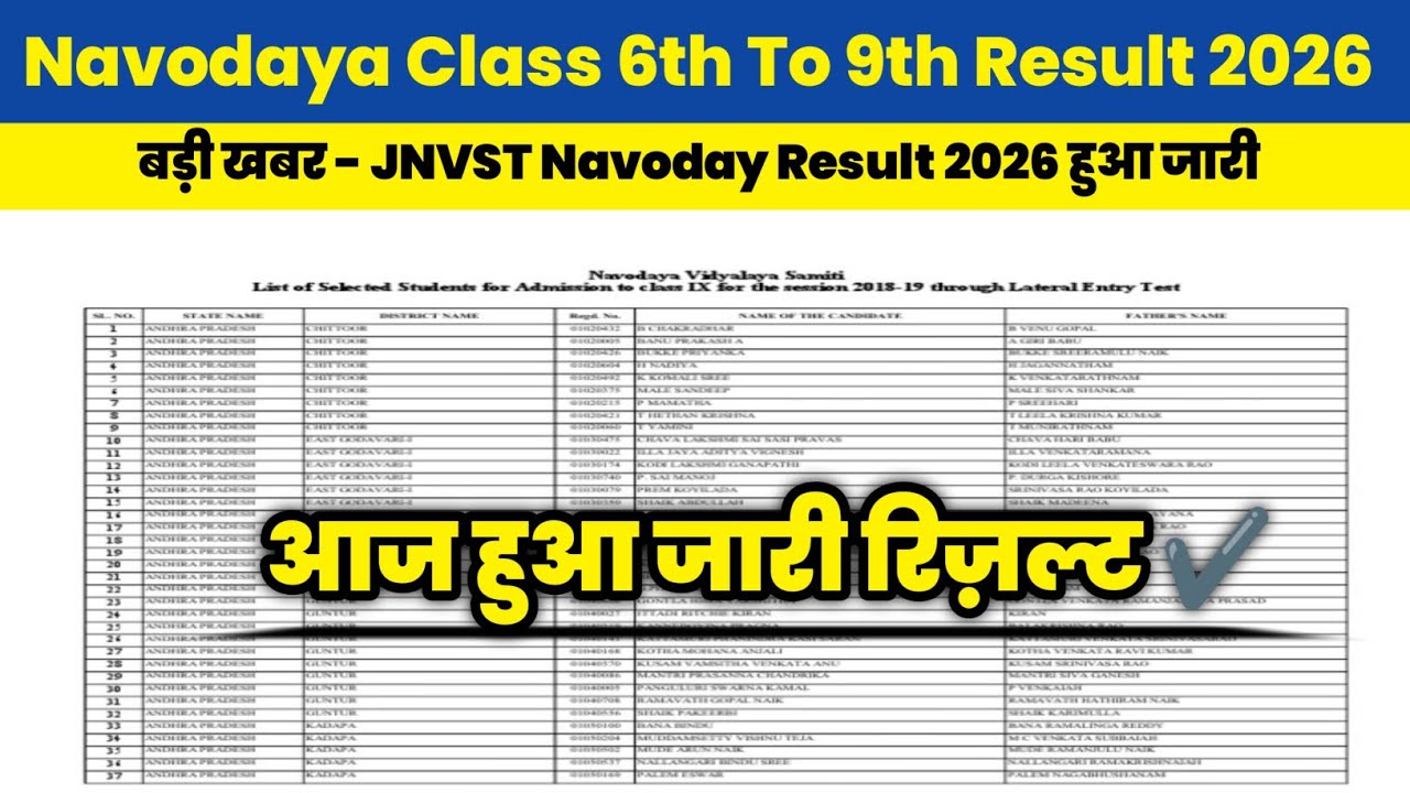JNVST Result 2026 Out!Navoday Vidyalay Class 6To9 Result 2026 Kaise Check Kare!! Navoday Result 2026