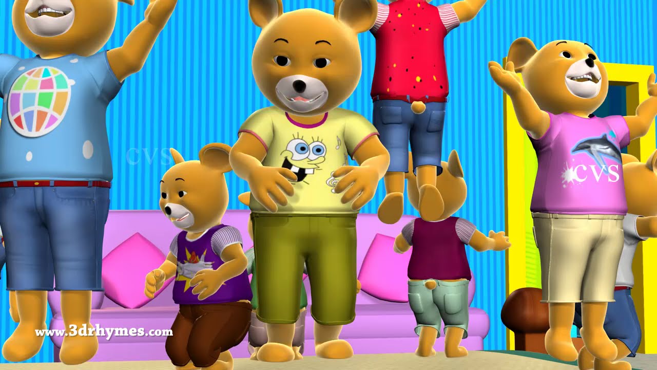 Ten Little Teddy Bears Jumping on the Bed Song - 3D Animation Nursery Rhymes for Children