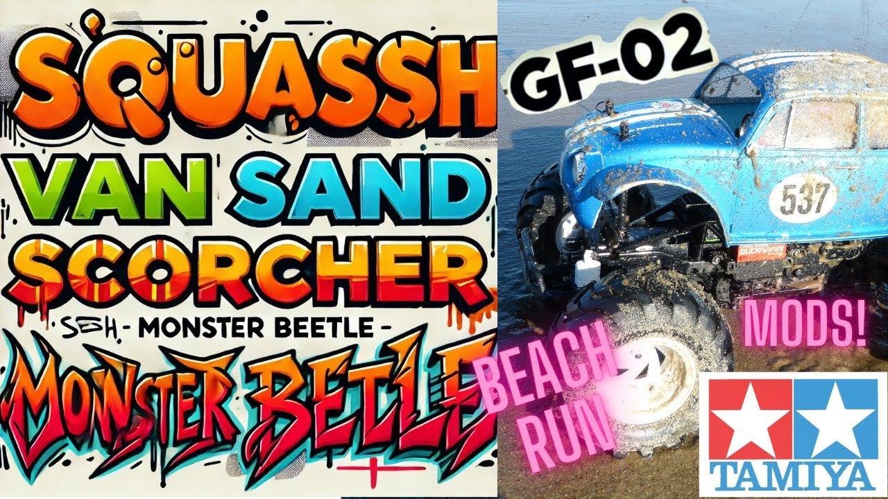 Mods and beach action of my Tamiya Squash Van GF-02 Sand Scorcher Monster Beetle!