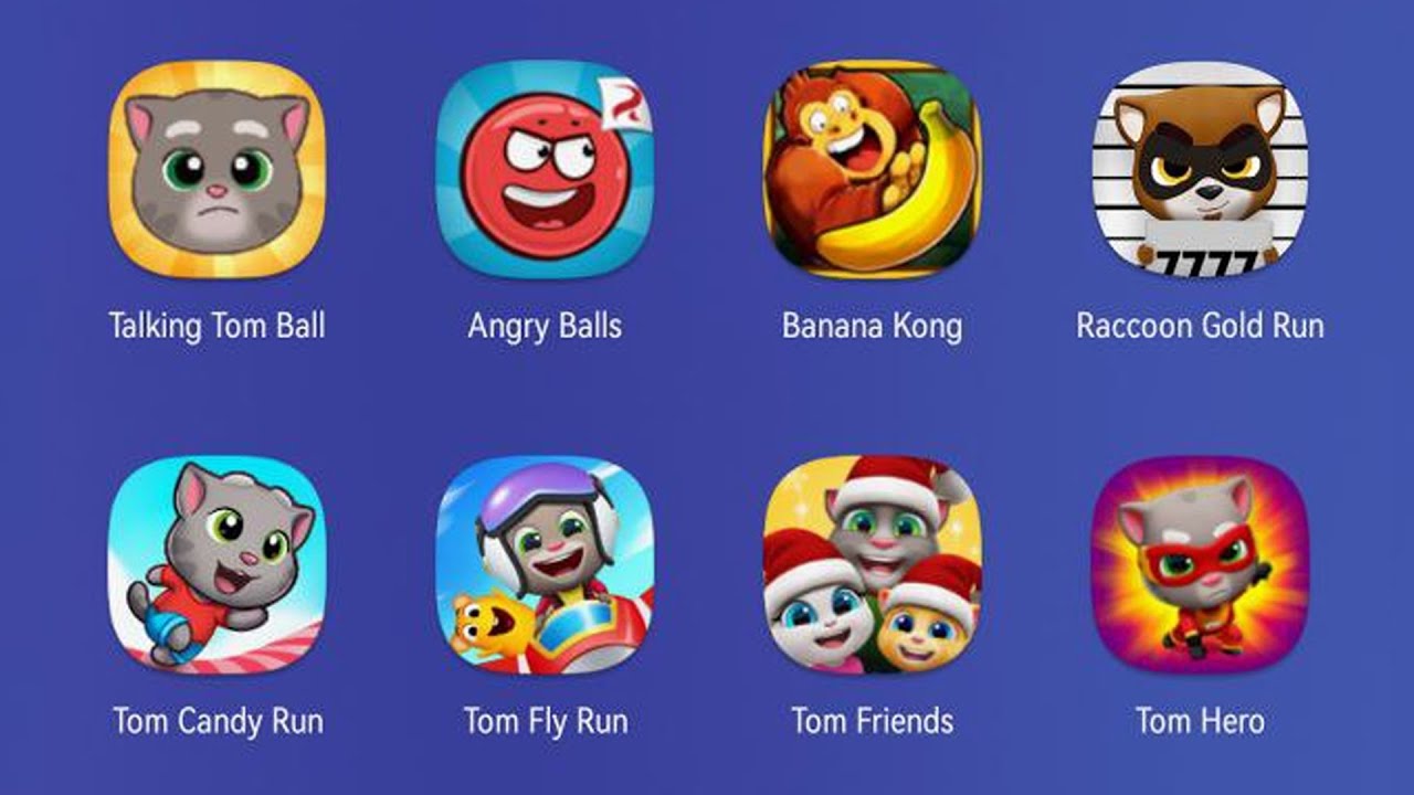 Talking Tom Ball, Angry Balls, Raccoon Gold Run, Tom Friends, Tom Heroes