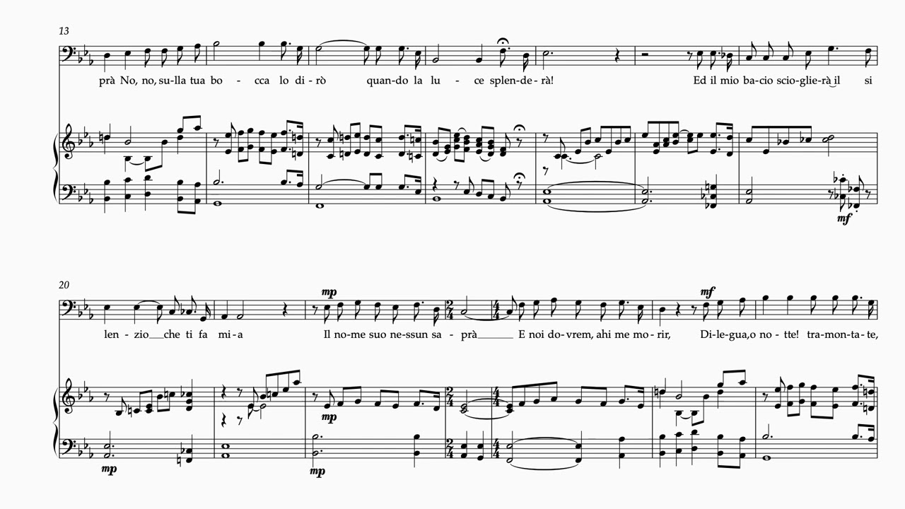 Nessun Dorma by Puccini – Baritone Voice in Eb with Piano