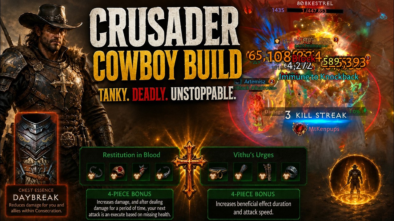 Crusader Cowboy Build Guide | High Damage + Team Protection | Diablo Immortal
