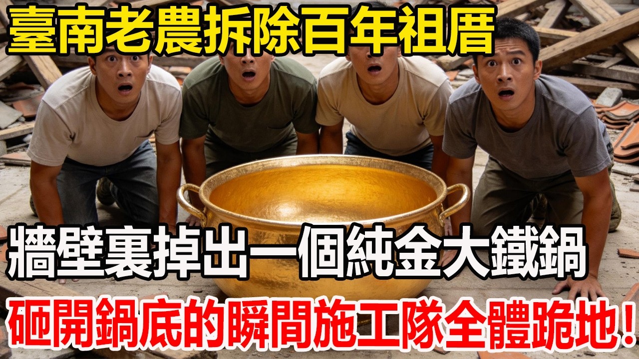 臺南老農拆除百年祖厝，牆壁裏掉出一個純金大鐵鍋，砸開鍋底的瞬間施工隊全體跪地！#民間故事  #臺灣往事 #百年老宅 #尋寶尋密 #家族傳承 #人性揭秘 #睡前故事 #歲月敘事薄 #情感電臺