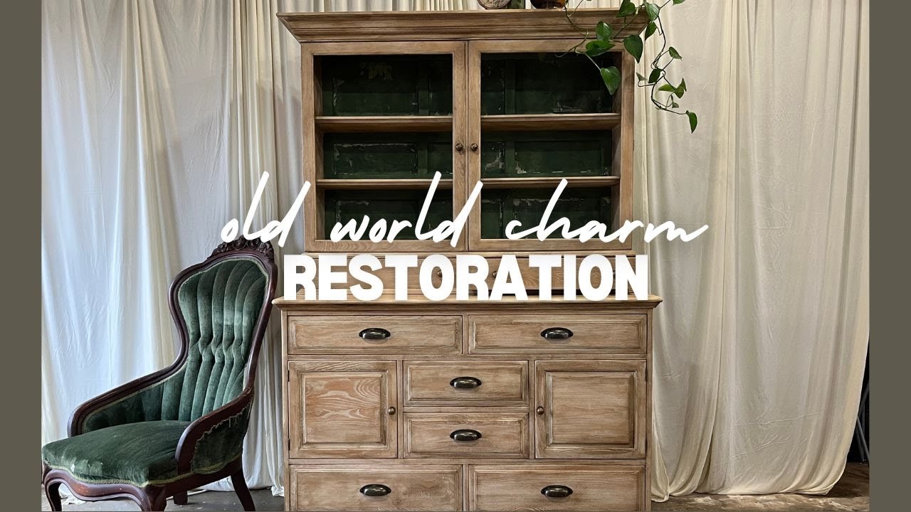 DIY Furniture RESTORATION | Ceruse Finish Solid Ash Kitchen Hutch | DIY Crinoline Paint & Wax Finish