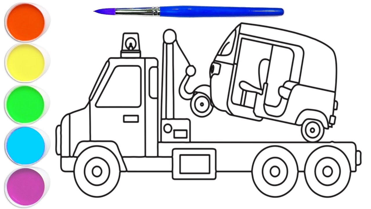 Auto Rickshaw Carrier Truck Drawing and Coloring for Kids, Toddlers | Craft Hero 🌈
