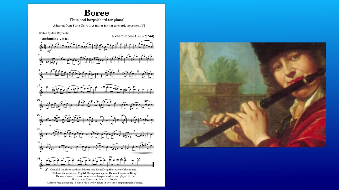 Boree by Richard Jones (1680 - 1744) for Flute and Harpsichord. Jon Raybould (flute)