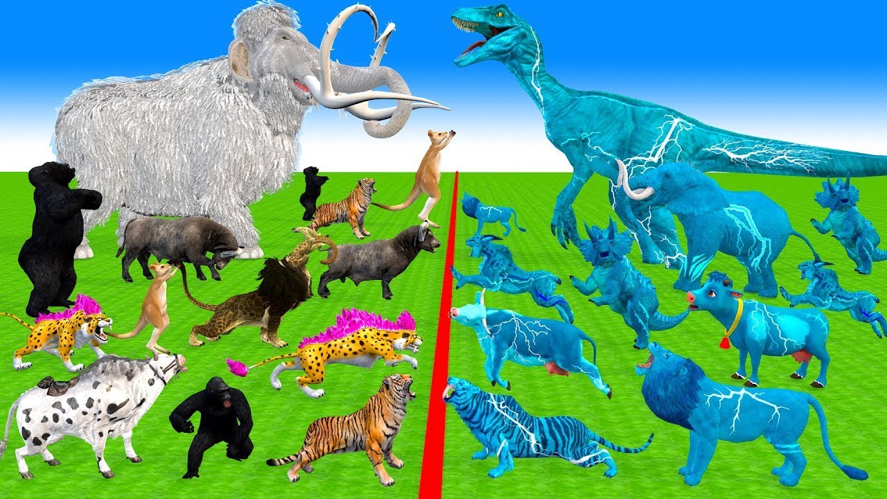 The Ultimate Battle 40 Wild Animals Mammals vs GIGA T-REX Dinosau Epic Run Zigzag Down Course