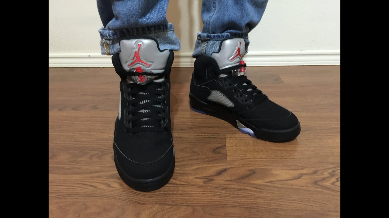 2016 Jordan Retro 5 Black Metallic Silver unbox on feet review