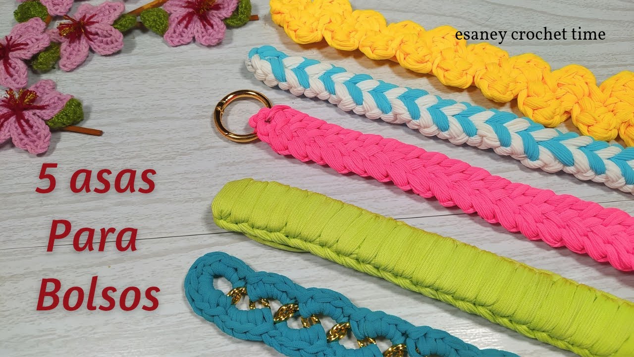 📢 WOOW !!✨5 ASAS PLANAS para BOLSOS 📌 #esaney #crochet #bag #asas #ideastejer #diy