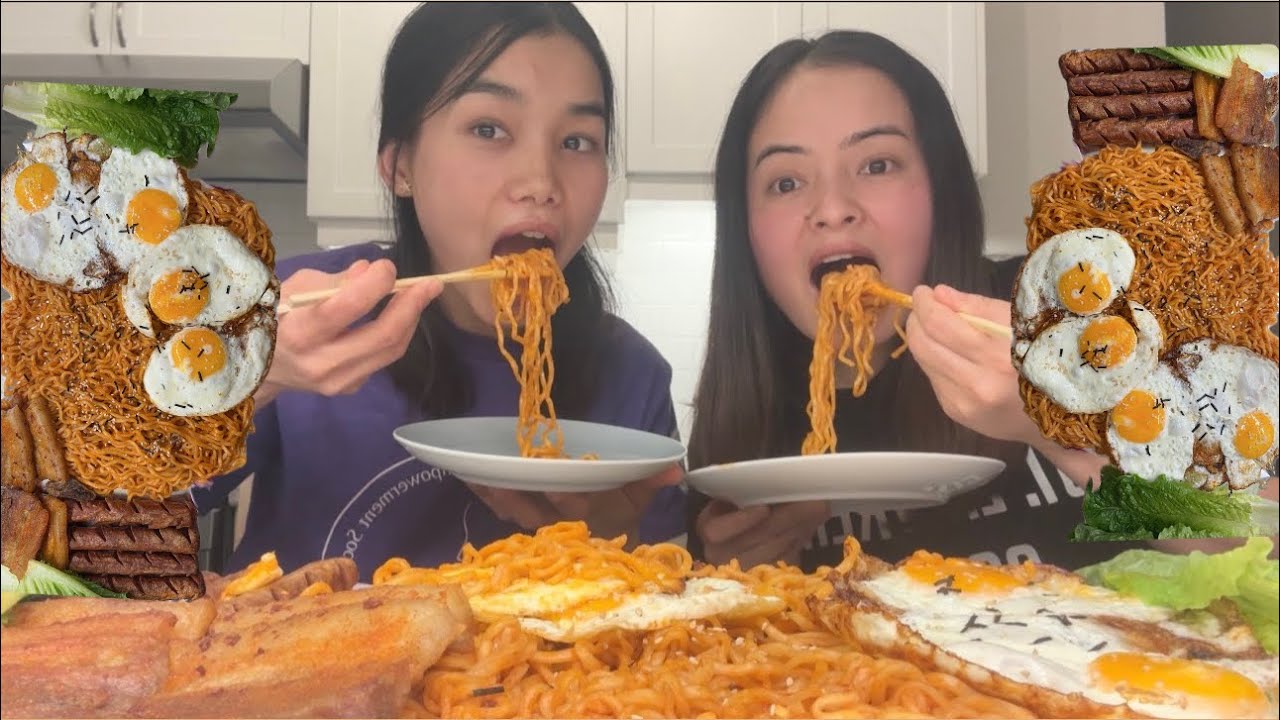 First mukbang🍝 with roommate/sister with some chitchat👯‍♀️🗣️ #mukbang #canada #eating