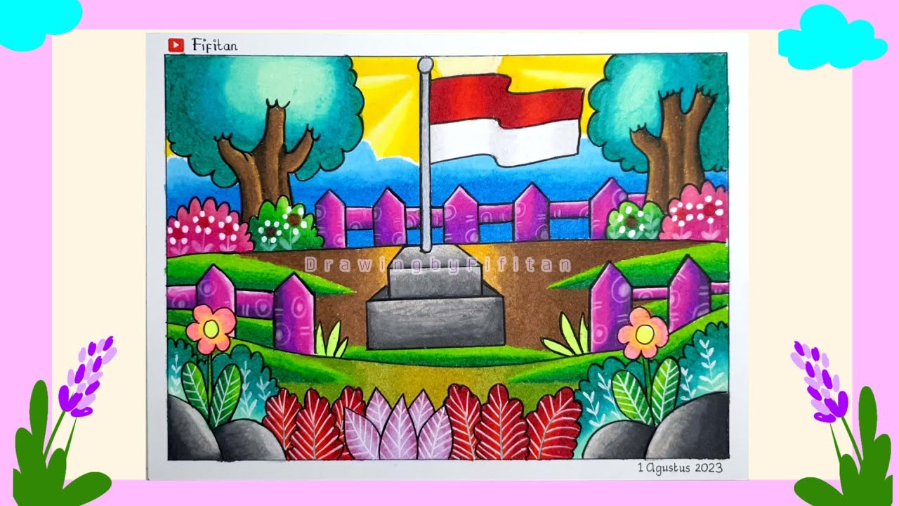 CARA GRADASI WARNA OILPASTEL BENDERA MERAH PUTIH ( TEMA KEMERDEKAAN 437 )