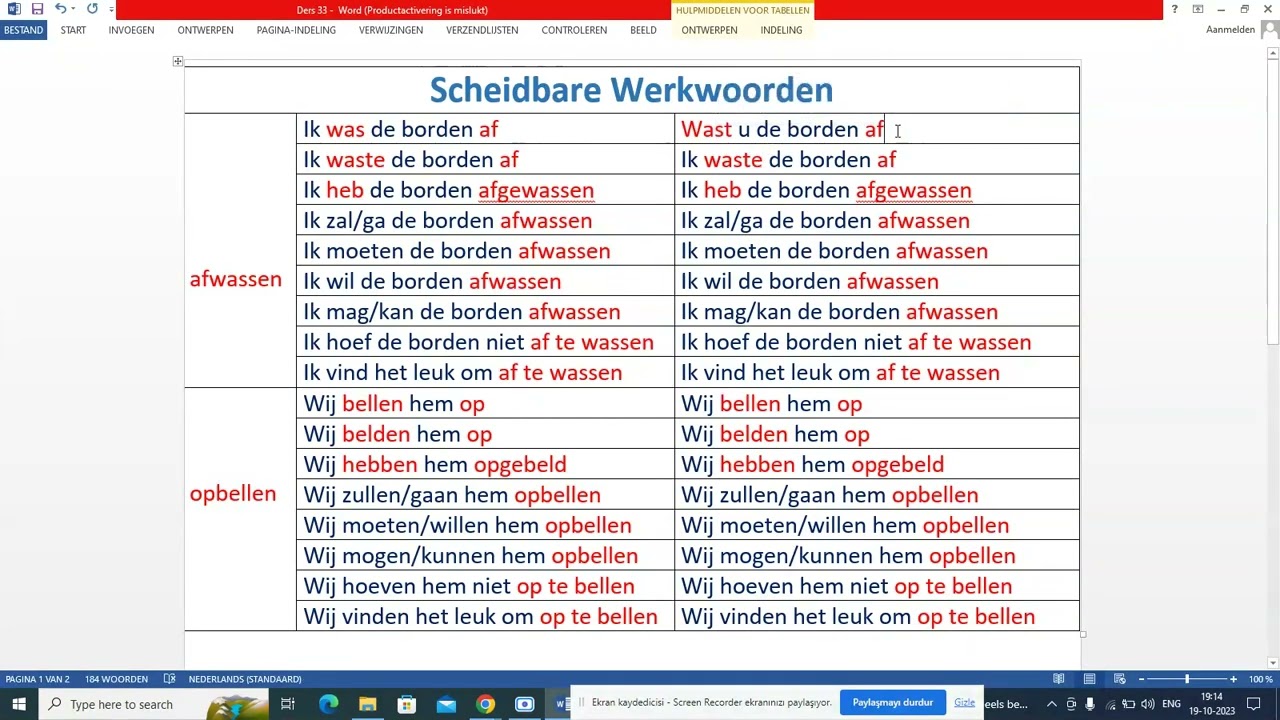 Ders 33. Hollandaca Ayrılabilen Fiiller, Scheidbare Werkwoorden