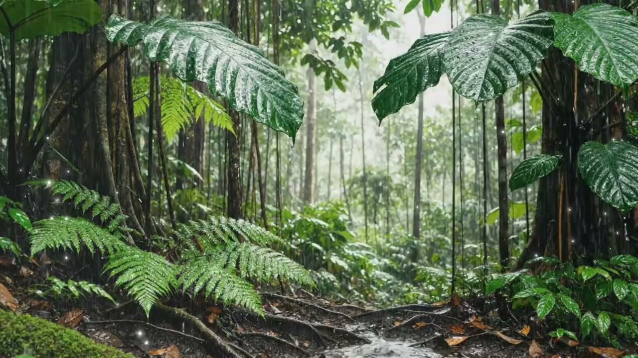 Tropical Rainforest Rainfall for Studying & Relaxation | Calming White Noise 🌧️