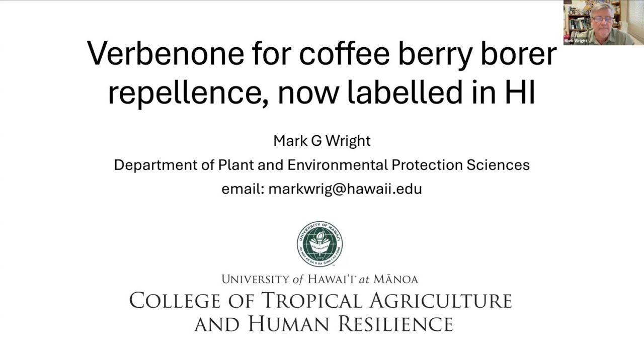 Verbenone for Coffee Berry Borer Repellence, Now Labelled in Hawaii