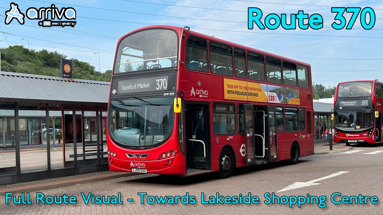 FULL ROUTE VISUAL - Route 370 | Romford, Mercury Gardens - Lakeside | Arriva (DW202 - LJ09SUO)