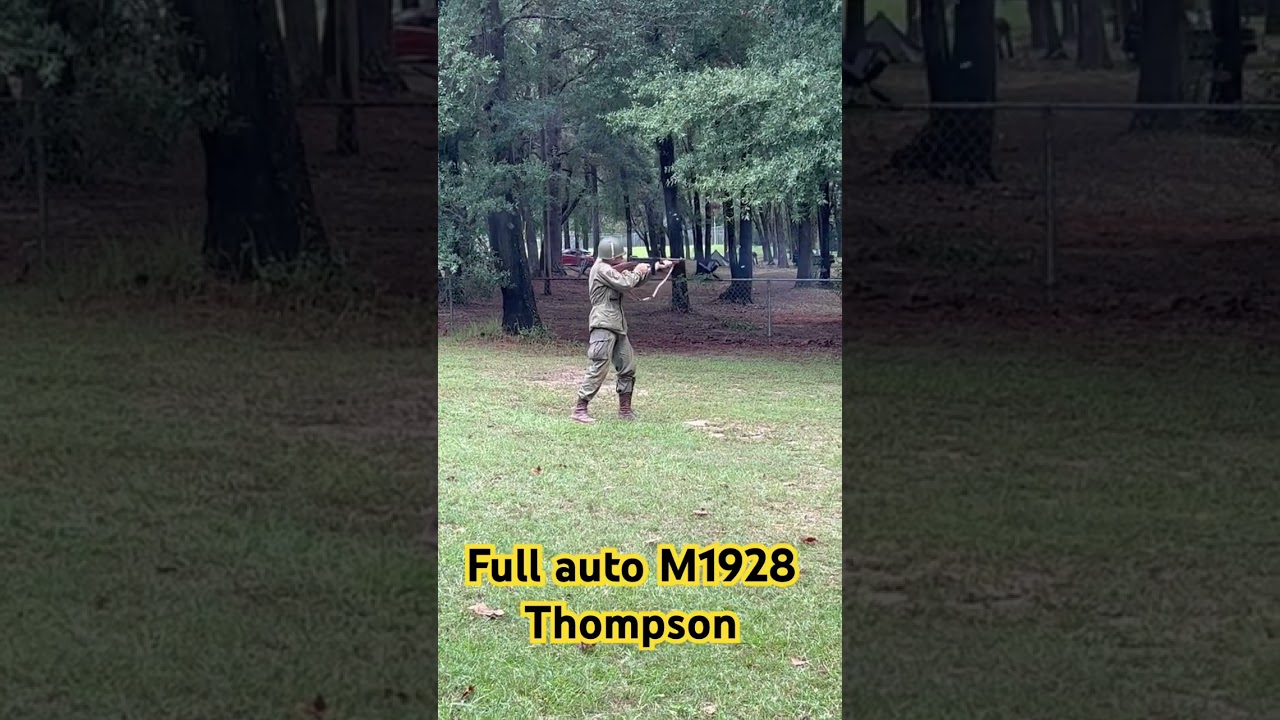 Firing a full auto M1928 Thompson SMG