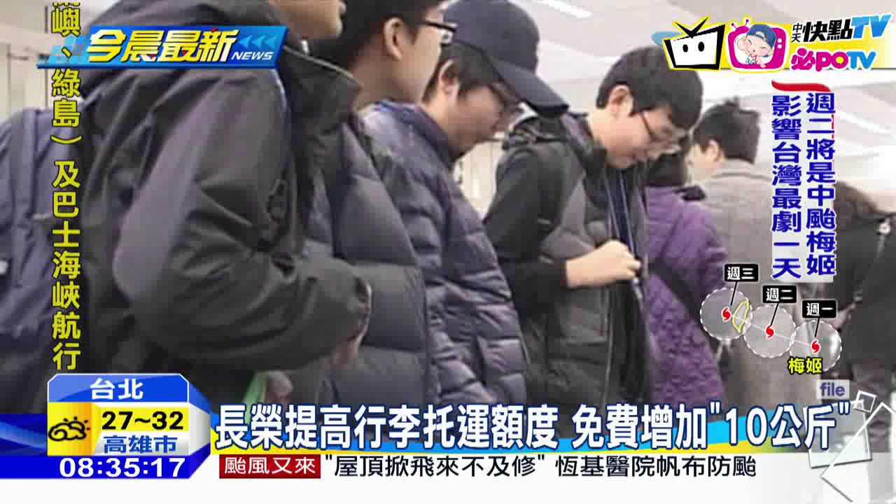 20160926中天新聞　長榮提高行李托運額度　免費增加｢10公斤｣