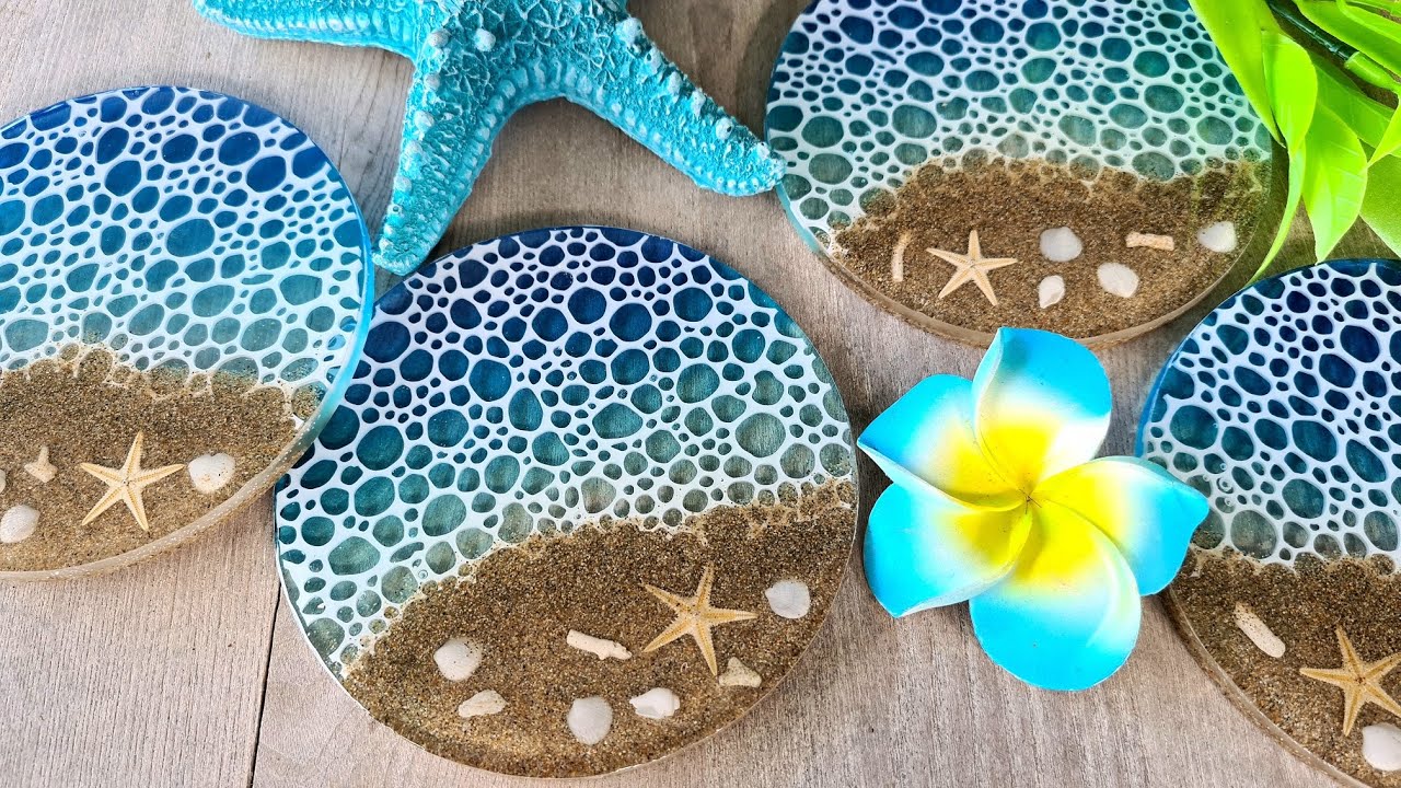 #1365 Incredible Sea Foam Beach Resin Coasters