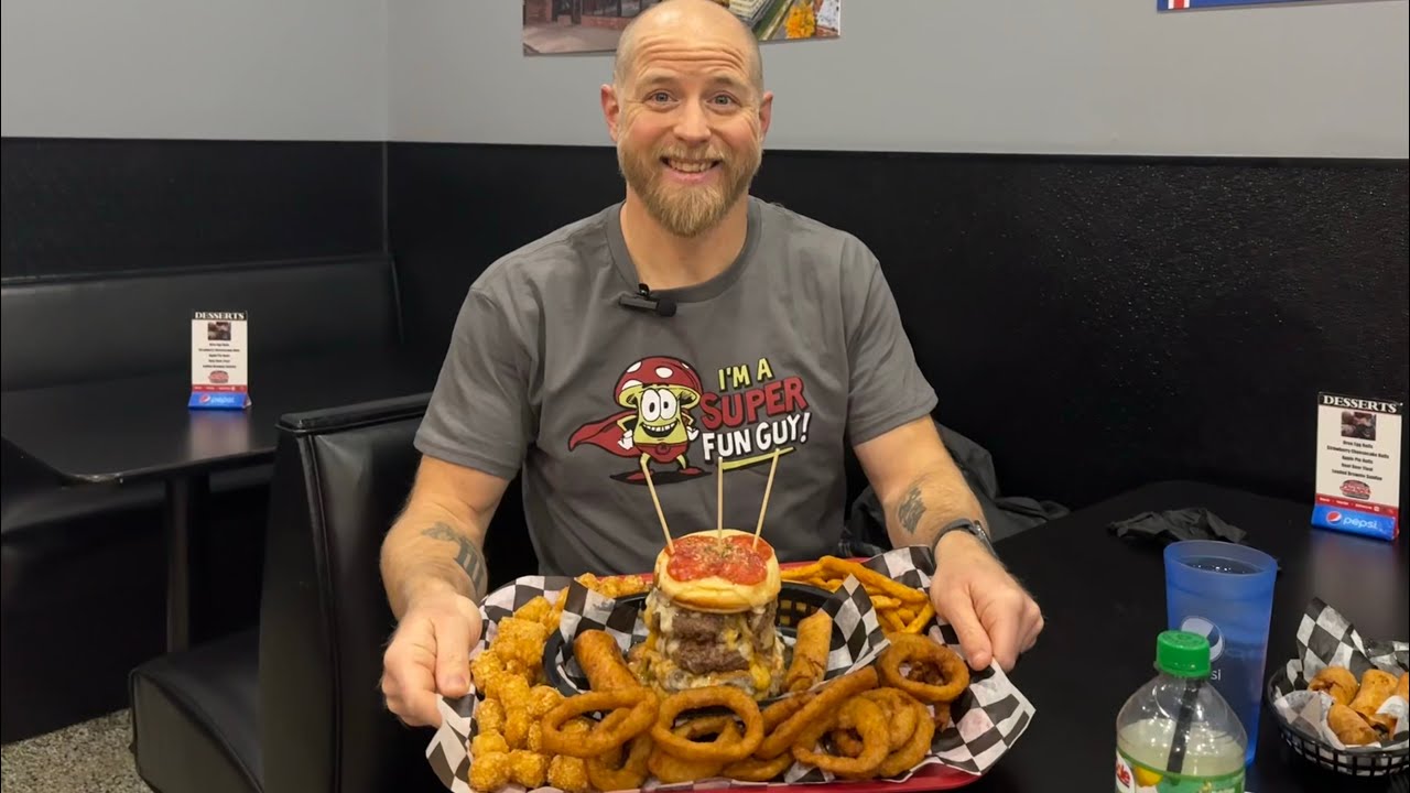 ROCK MOUNTAIN STUFFED BURGER 🍔 CHALLENGE! - ONLY 10 minutes to conquer the mountain! Man vs food!