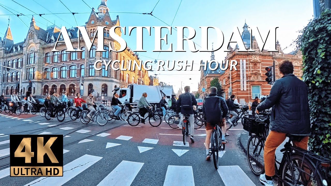 Bike Rush Hour - Amsterdam 🚴 | Cycling Tour & Ferry Ride | 4K Netherlands (Full version)