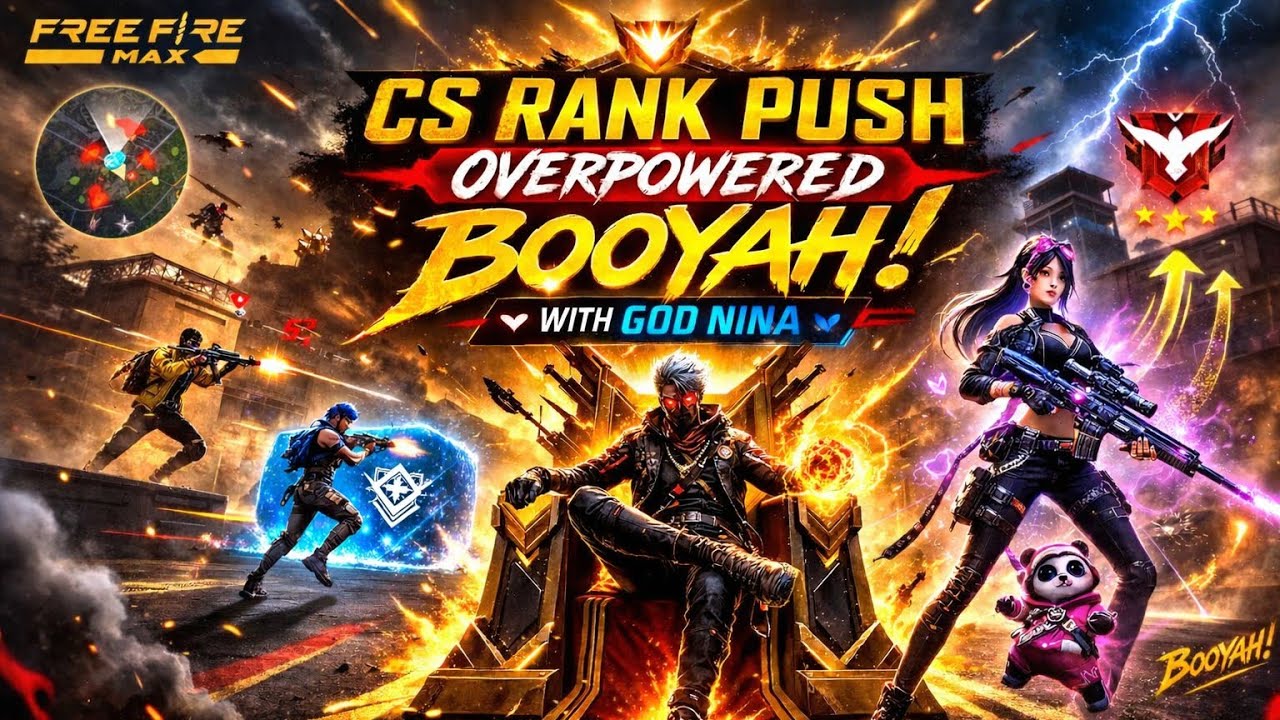 Booyah karne me maja aa gya|| CS rank push with God Nina|| overpowered gameplay with booyah||