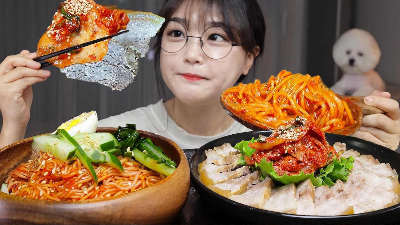 Корейская вареная свинина и смешанная лапша | Mukbang ASMR