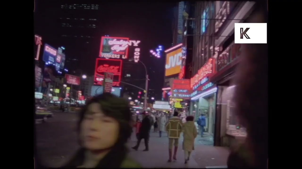 1980s New York Night, Street Scene, People Walking