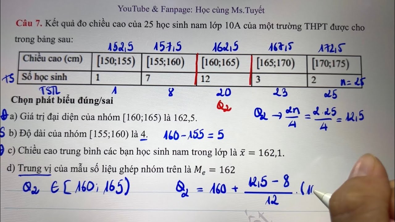 Toán 11. Xác định nhóm chứa trung vị, tứ phân vị - tính trung vị, tứ phân vị mẫu số liệu ghép nhóm