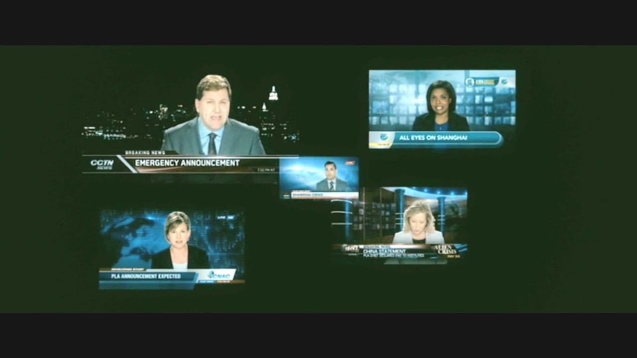 Arrival TV news anchor scene