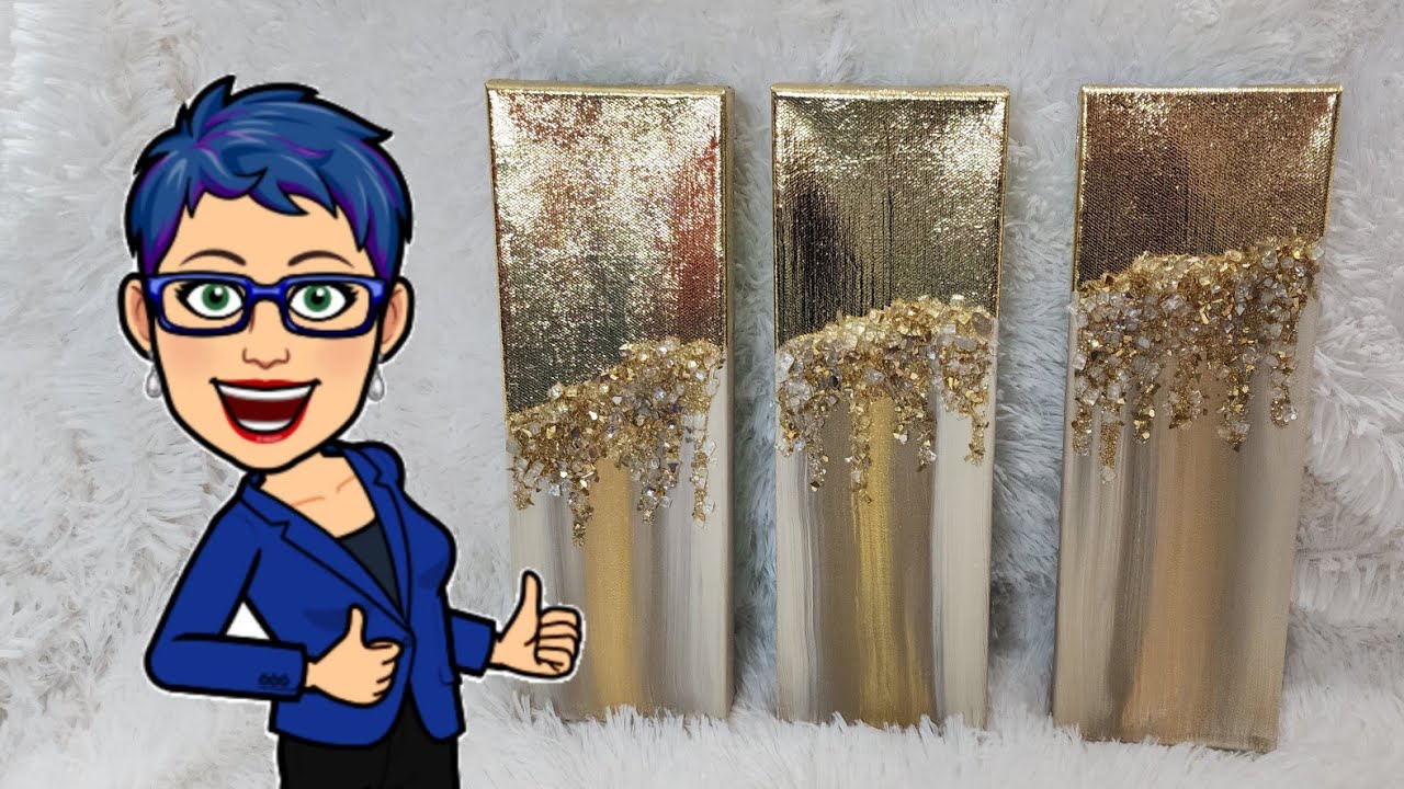It's BLING BLING DAY!!! Triptych with gold leaf, gold paint and LOTS of Laura's glitters. Video#494
