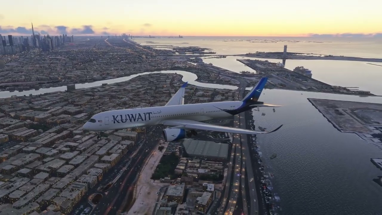 INIBUILD A350 LANDING OMDB WITH CHASEPLANE & FSREALISTIC. GSX DOCKING SYSTEM.