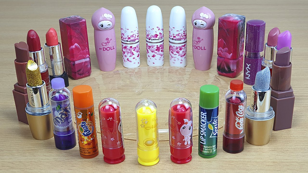 Lipstick MIX SLIME Mixing makeup and glitter into Clear Slime Satisfying Slime Videos
