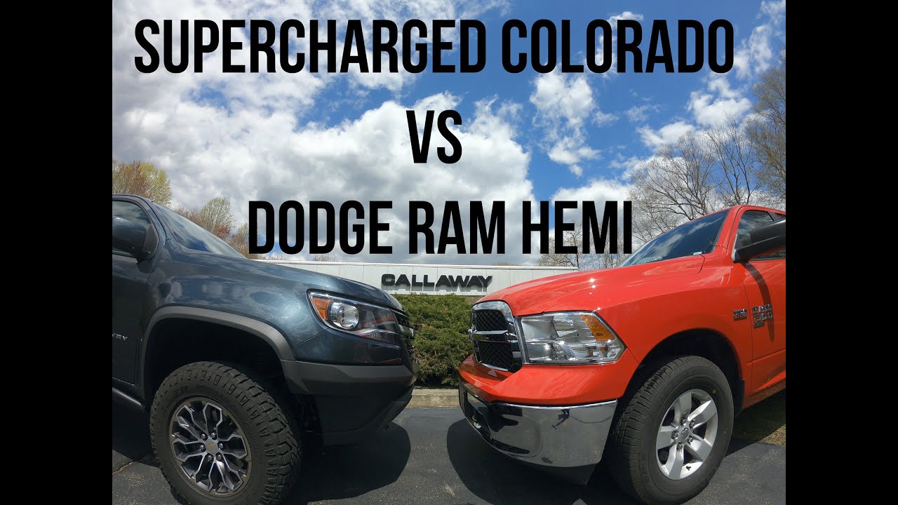 Watch Callaway Supercharged Colorado ZR2 beat Dodge Ram Hemi rolling drag race acceleration test