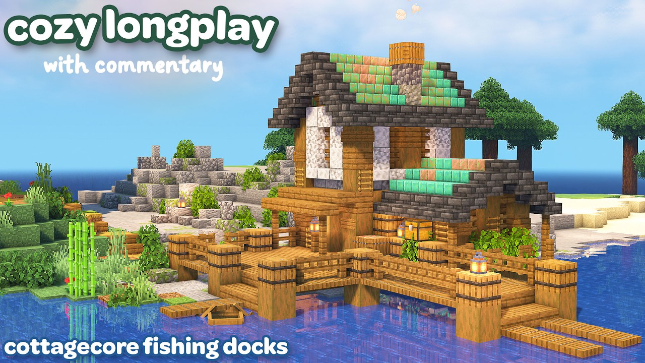 Relaxing Minecraft Longplay With Commentary - Building a Cottagecore Fishing Dock