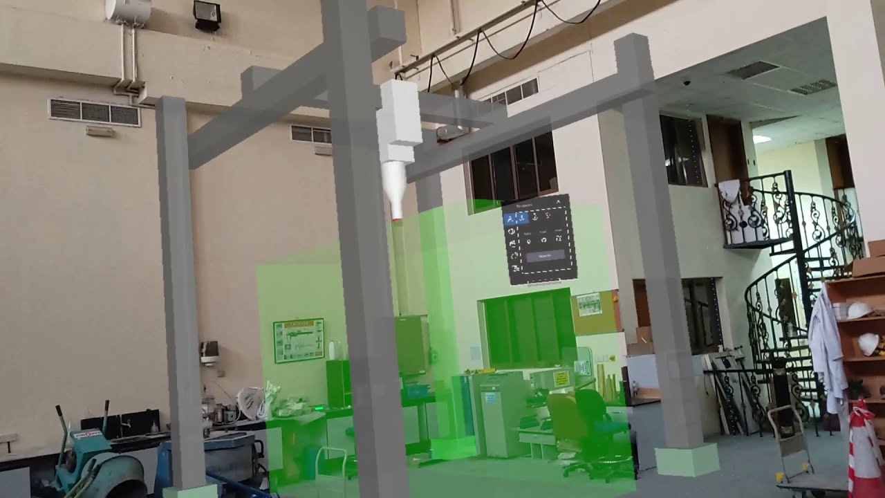 Augmented Reality Example of placing a real Scale concrete 3d printer in the lab