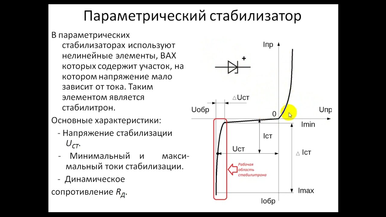 Стабилизаторы напряжения.  Расчет параметрического стабилизатора.