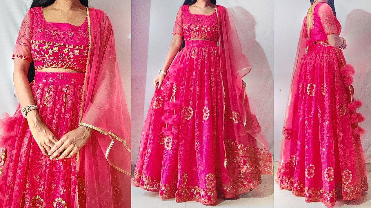Designer party wear lehenga cutting & stitching | Convert net saree into lehenga | lehenga stitching