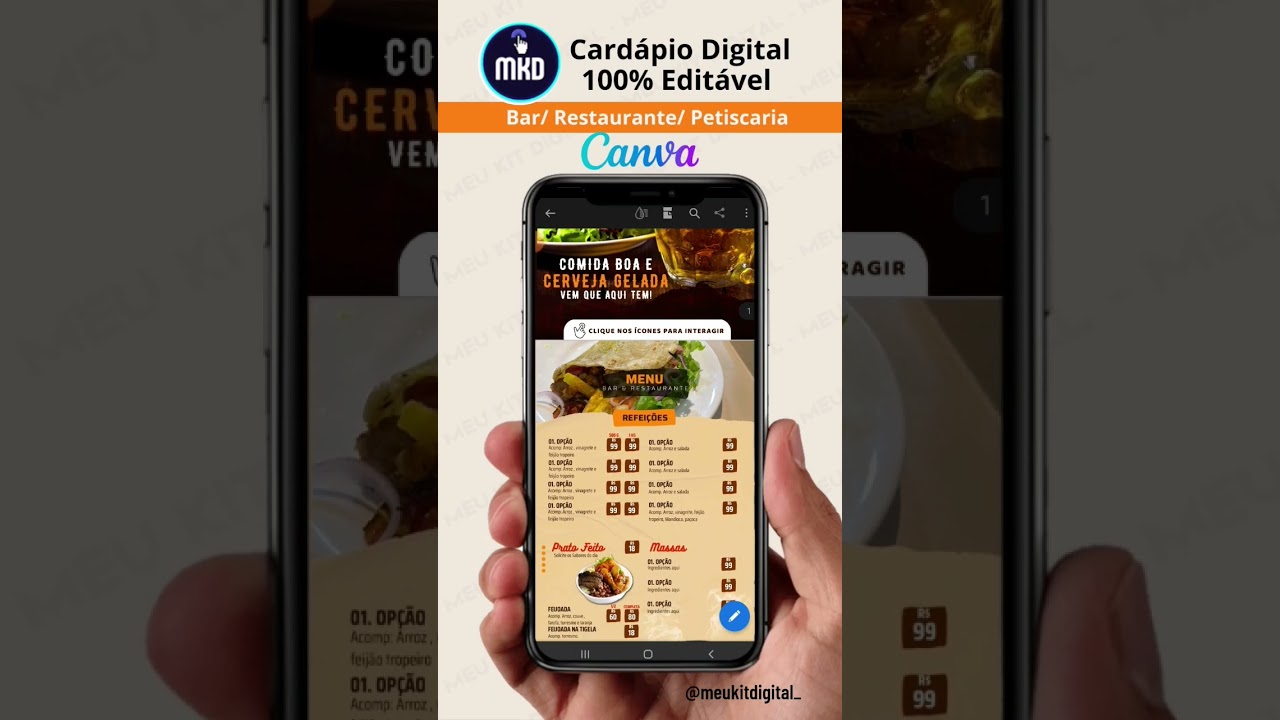 Cardapio Restaurante/ bar para editar no celular (canva)
