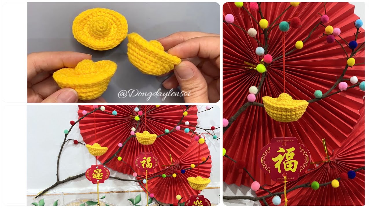 Crochet / MÓC LEN / THỎI VÀNG TRANG TRÍ TẾT #moclencoban #trangtritet