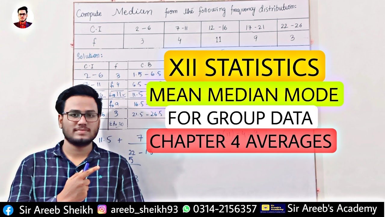 Mean Median Mode for group data statistics | Averages | Commerce | XII Statistics | Class 9 cbse