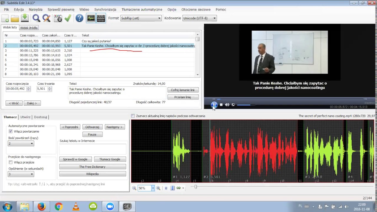 Dodawanie napisów do filmów za pomocą programu Subtitle Edit