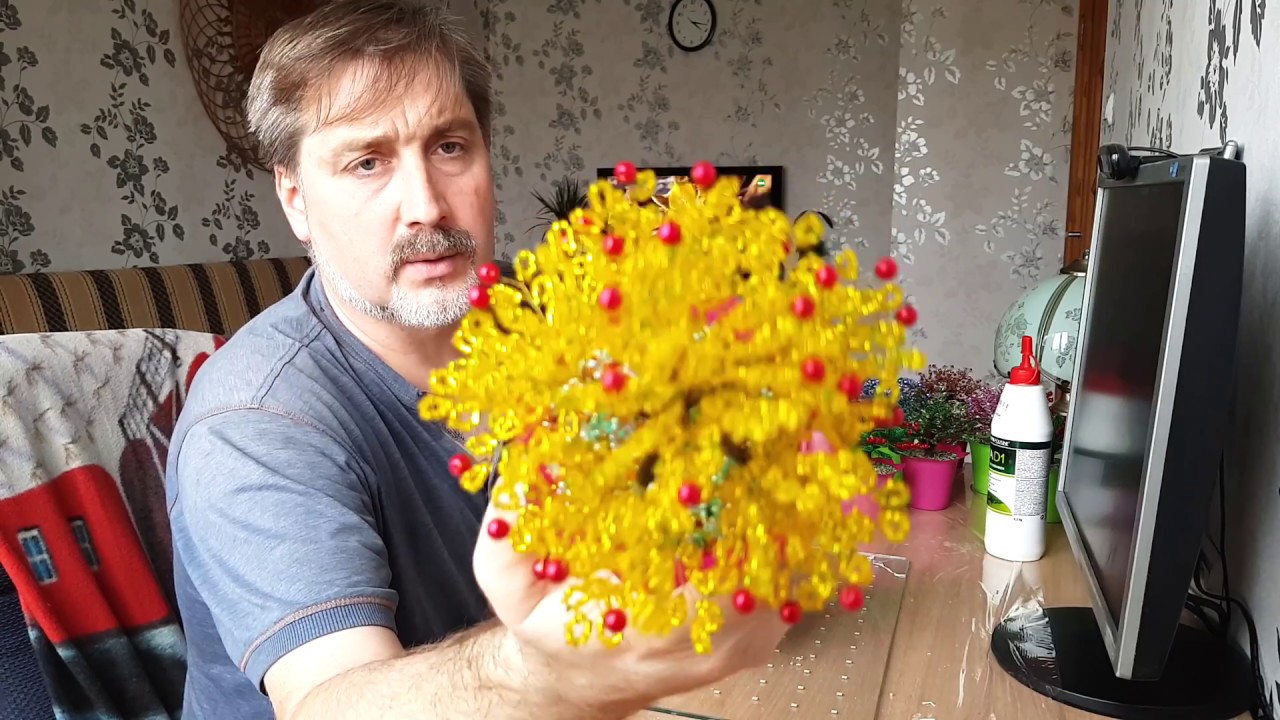 Дерево из бисера. Мастер класс. Бисероплетение.