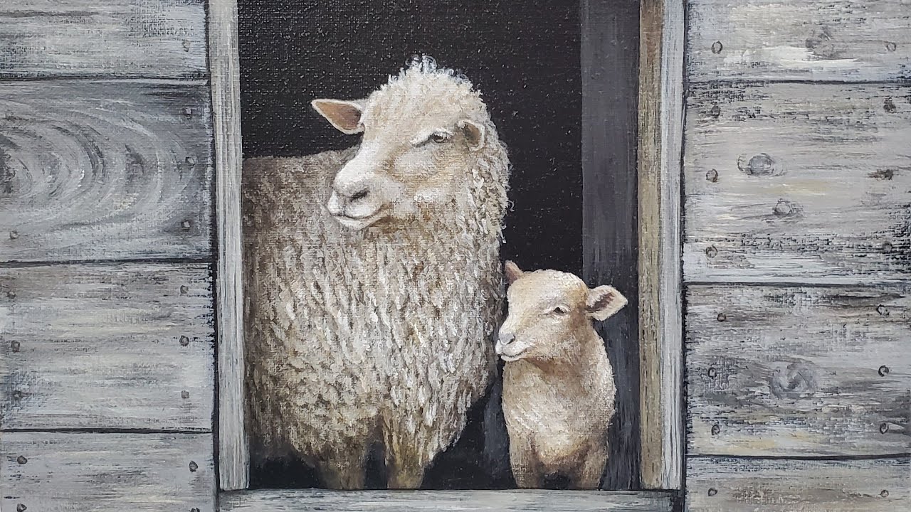 Farmhouse Sheep and Lamb Acrylic Painting LIVE Tutorial