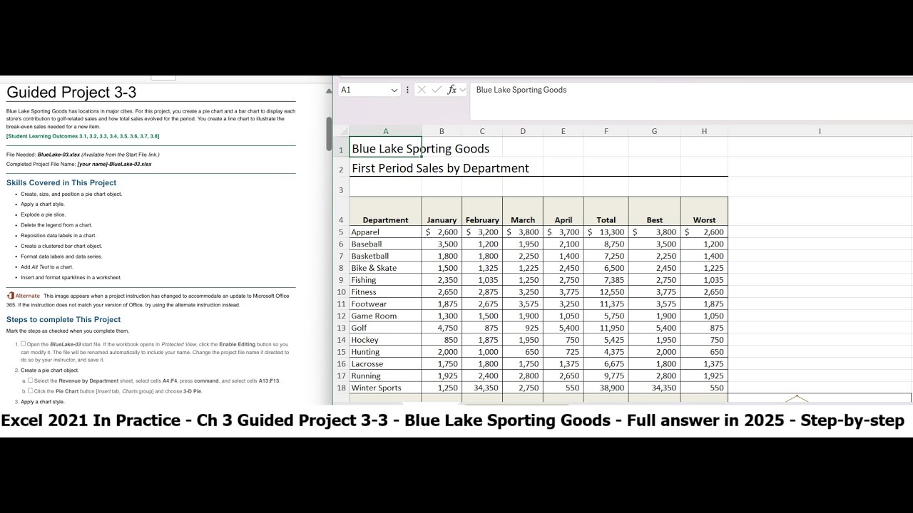Excel 2021 In Practice - Ch 3 Guided Project 3-3 - Blue Lake Sporting Goods (Update in 2025)