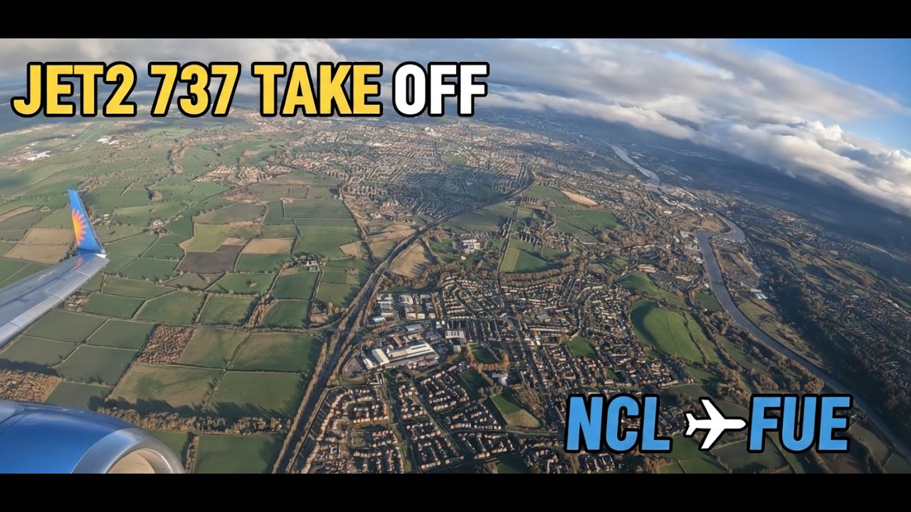 Jet2 Boeing 737 Take-off from Newcastle (NCL) to Fuerteventura (FUE) | Full Wing View