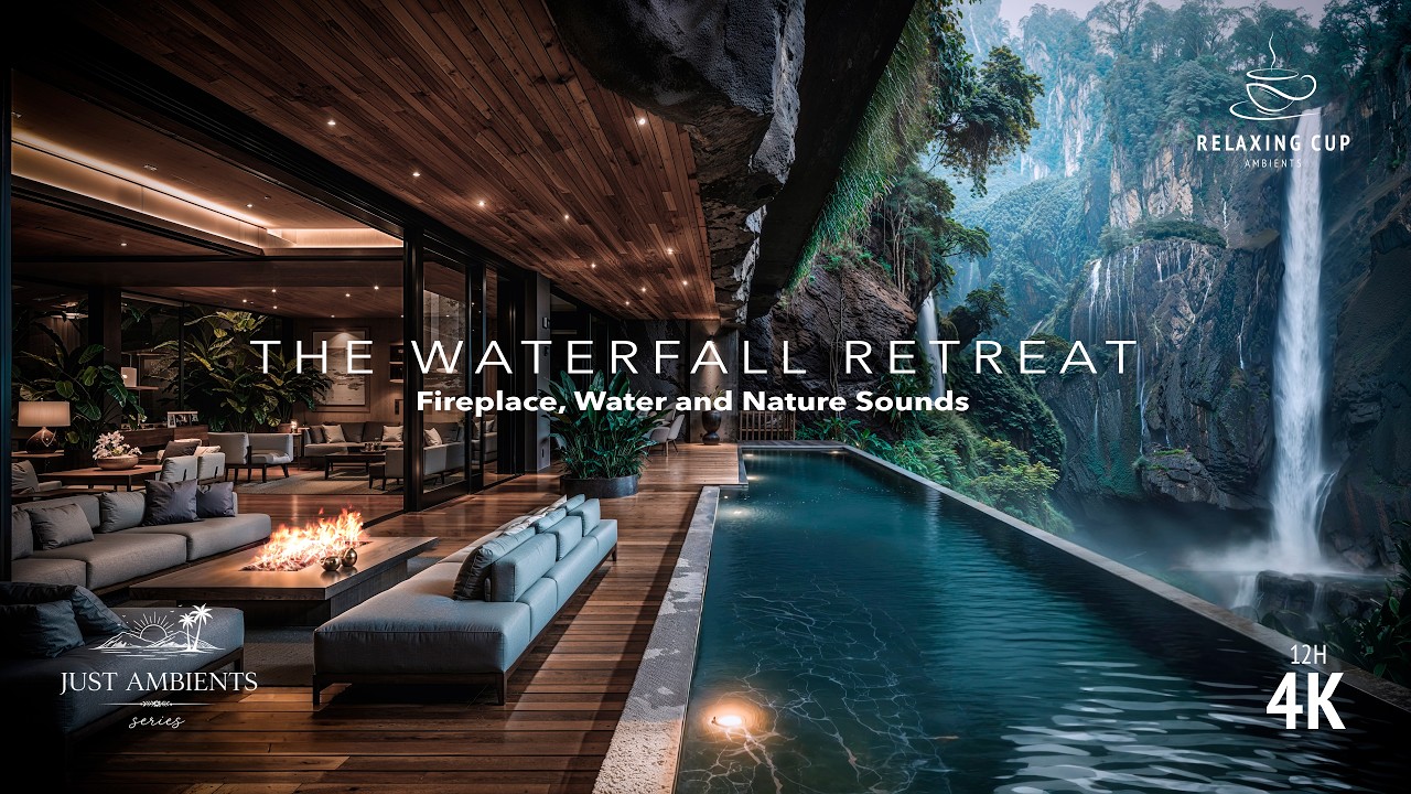 Jungle Cabin | Waterfall, Fireplace & Tropical Nature Sounds for Sleep & Relaxation (No Music)