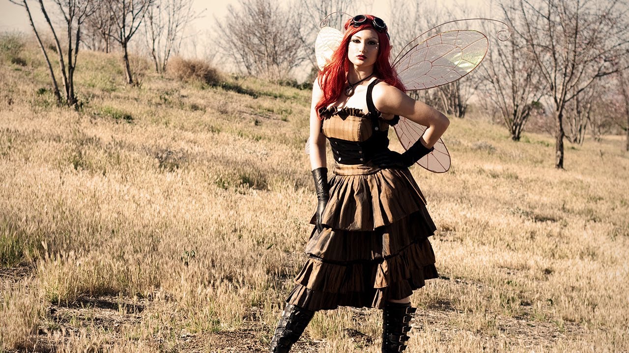 Steampunk Faerie Photoshoot | Fantasy Couture Custom Dress with Fairy Wings