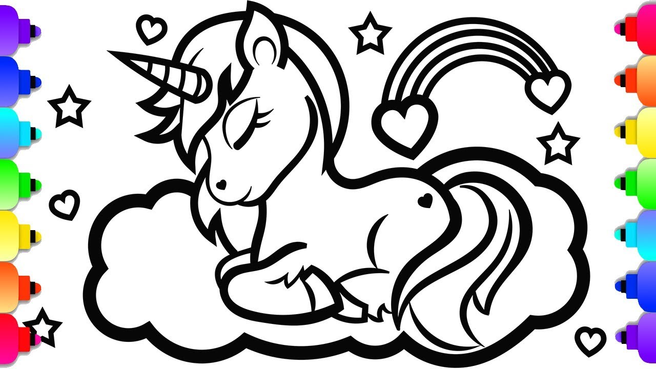GLITTER Unicorn Coloring and Drawing  💜💙💚💛💗 GLITTER Unicorn Coloring Page