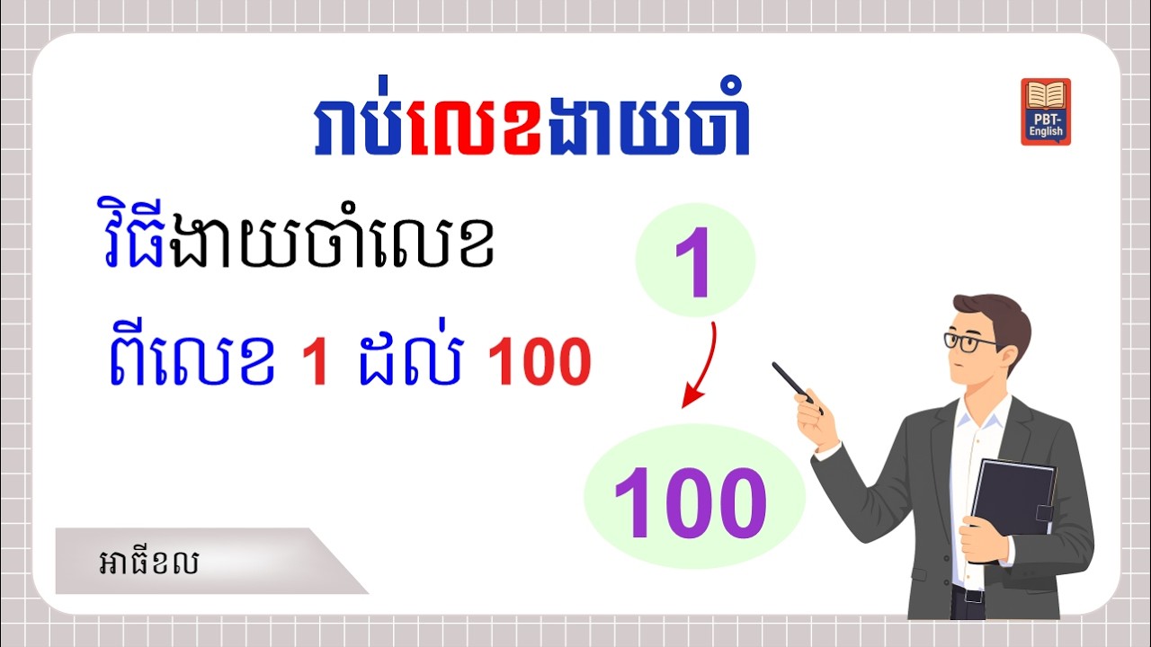 រាប់លេខងាយចាំ ពី 1 ដល់ 100 Learn English Numbers 1–100